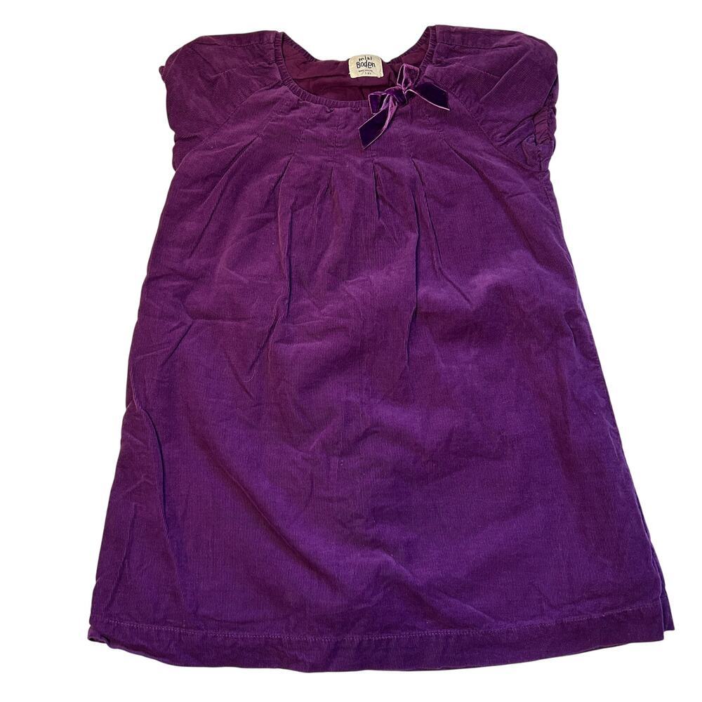 Mini Boden Purple Corduroy Dress with Velvet Bow 7-8Y